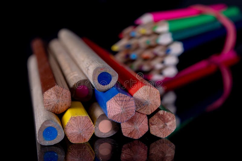 Pencils on the Glass. Colored Pencil Pencils for Coloring on the Stock