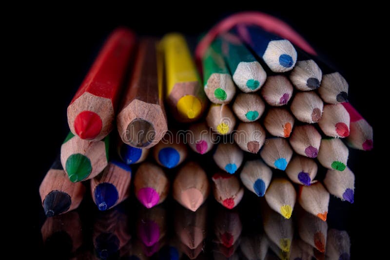 Pencils on the Glass. Colored Pencil Pencils for Coloring on the Stock