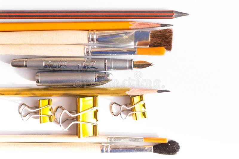 Assorted Pencils And Brushes Stock Photo Image of artistic, equipment