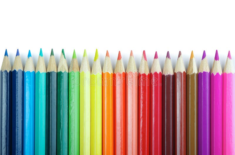 School Supplies Colored Pencils in a Row, Isolated Stock Image - Image ...