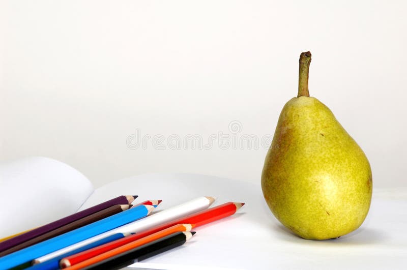 Pencils-set and pear