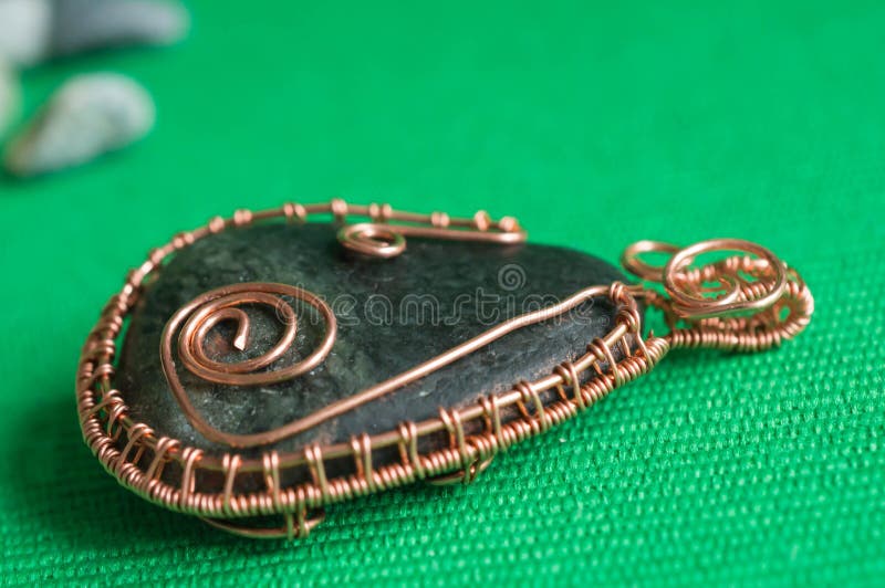 Pendent from the Stone Braided by a Copper Wire Stock Photo Image of hobby, fragment 52450410