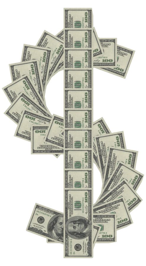 Dollar sign combined from hundred dollar banknotes. Dollar sign combined from hundred dollar banknotes
