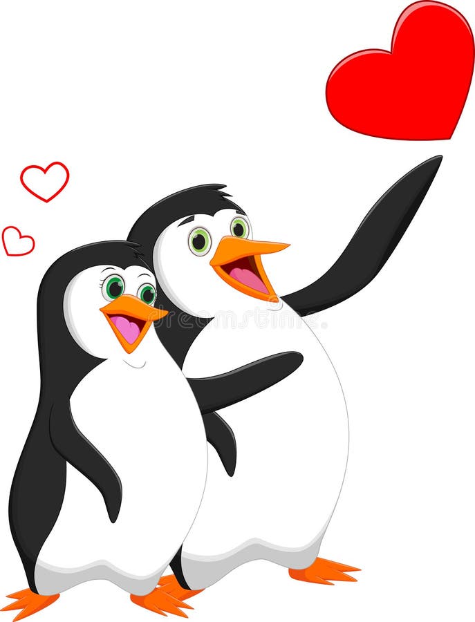 Penguin couple in love with heart stock illustration Penguin couple in love with heart stock illustration
