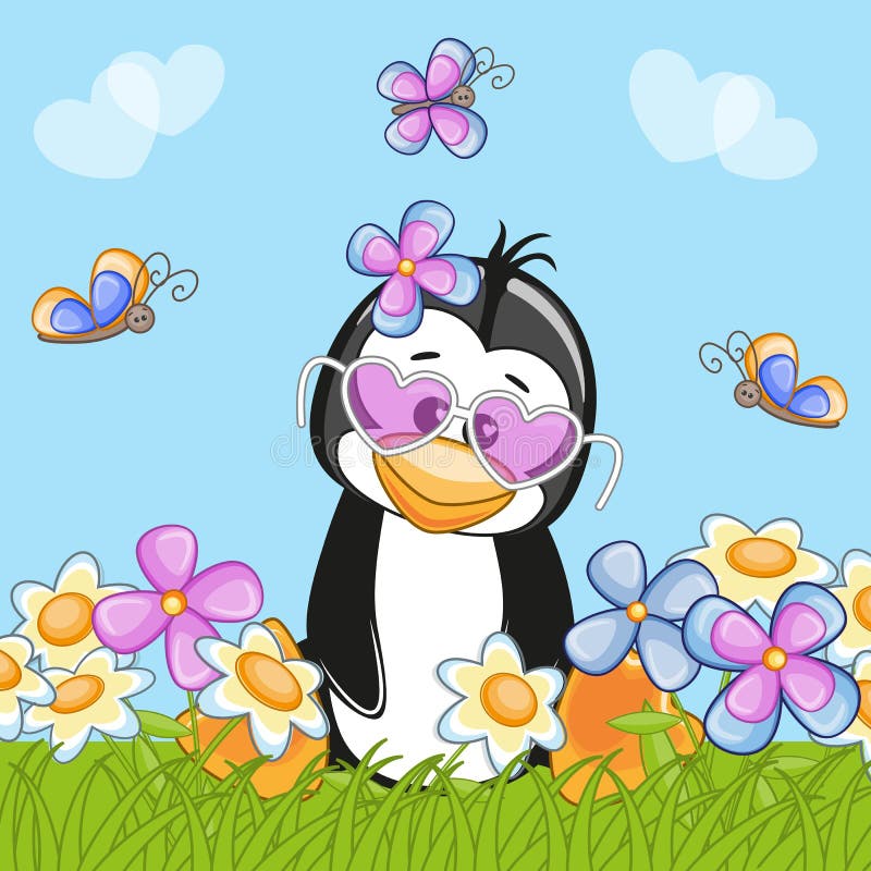 Penguin with flowers