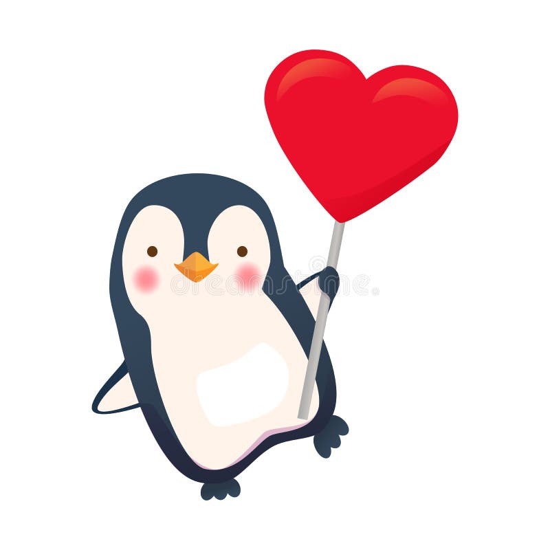 Penguin holding heart.