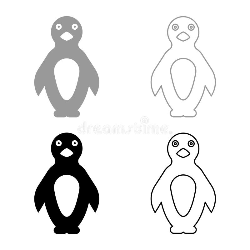 Penguin Set Icon Grey Black Color Vector Illustration Image Solid Fill ...