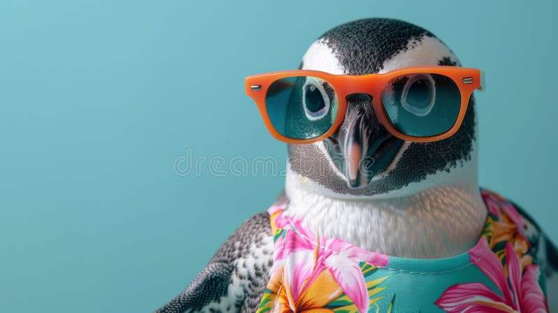 A penguin wearing sunglasses and a hawaiian shirt stock illustration