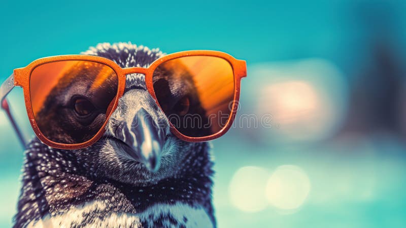 Penguin wearing sunglasses on a tropical beach Generative AI vector illustration