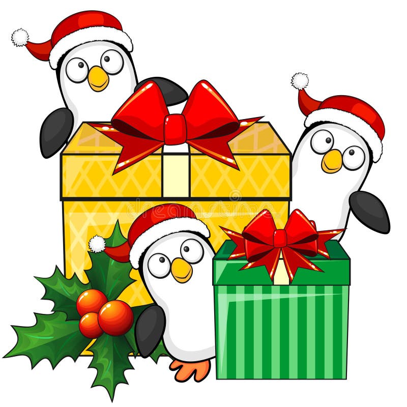 Penguins And Christmas Gifts Stock Vector - Illustration ...