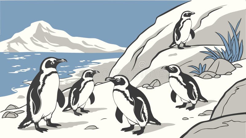 Penguins i vinterlandskapet Antarktis vildlevande polära djur Vinterscenvektor Generativ AI vektor illustrationer