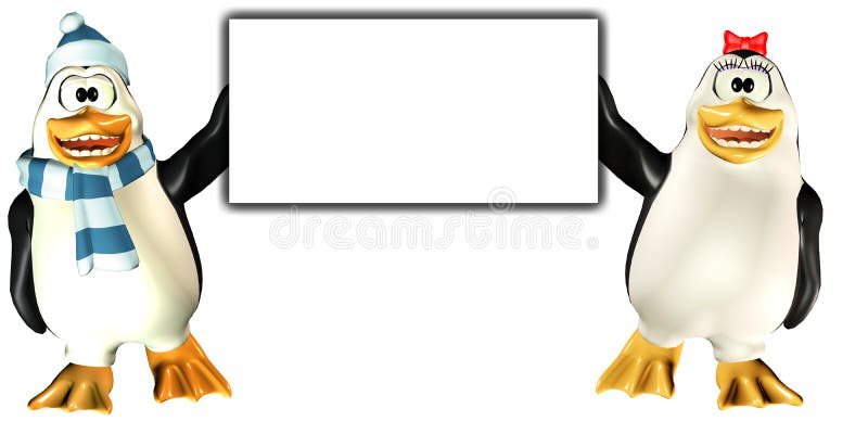 Two Penguins Cartoon Holding a Blank Banner Stock Vector - Illustration of  arctic, happy: 90469778