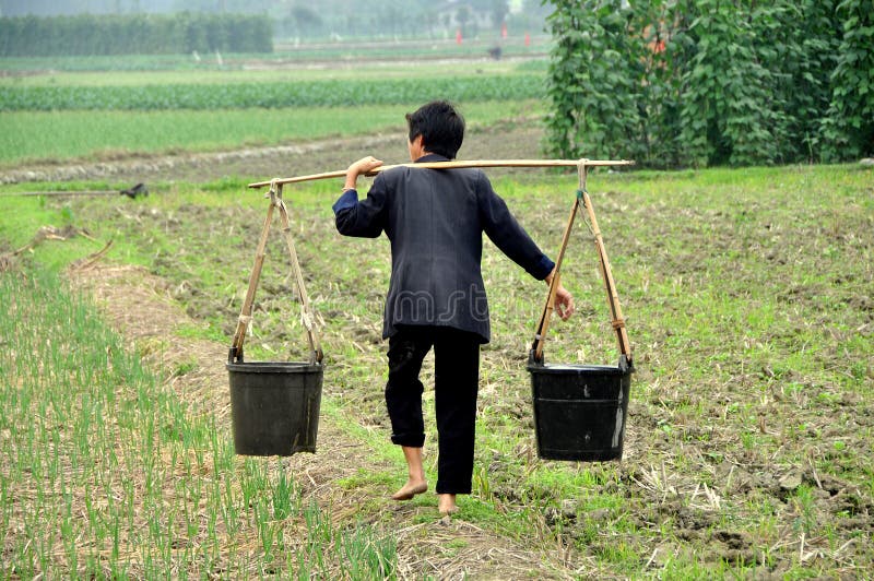 Pengzhou, China: Barefoot Woman in Farm Field