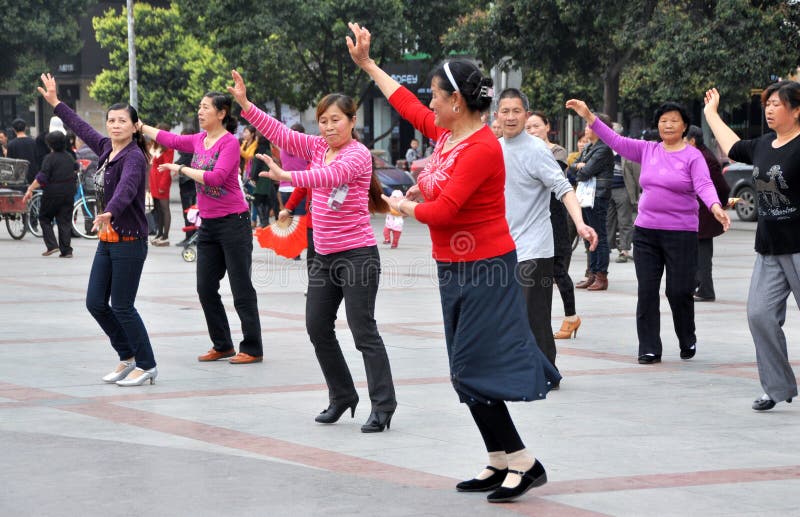 Pengzhou, China: People Dancing in New Square royalty free stock photography