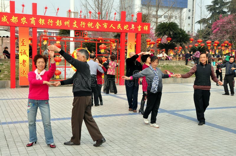 Pengzhou, China: Seniors Dancing in Park