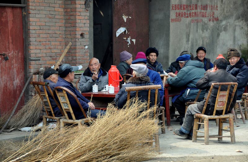 Pengzhou, China: Seniors Socialising Outside stock photos