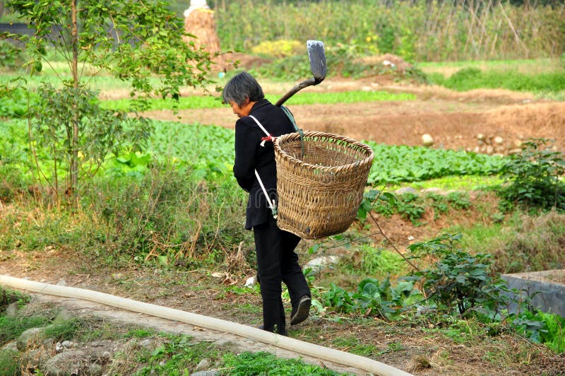 Pengzhou, China: Woman in Field with Shovel and Basket Editorial Stock  Photo - Image of shovel, sichuan: 35372498