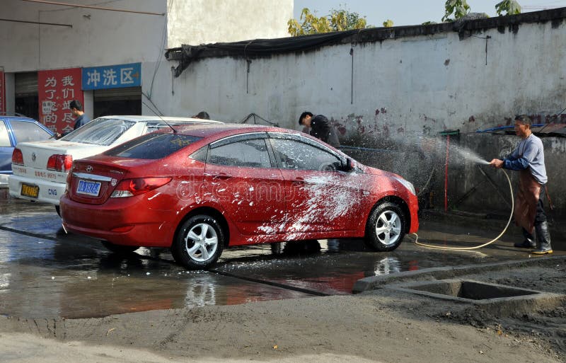 Pengzhou, China Workers At Car Wash Shop Editorial Image Image of