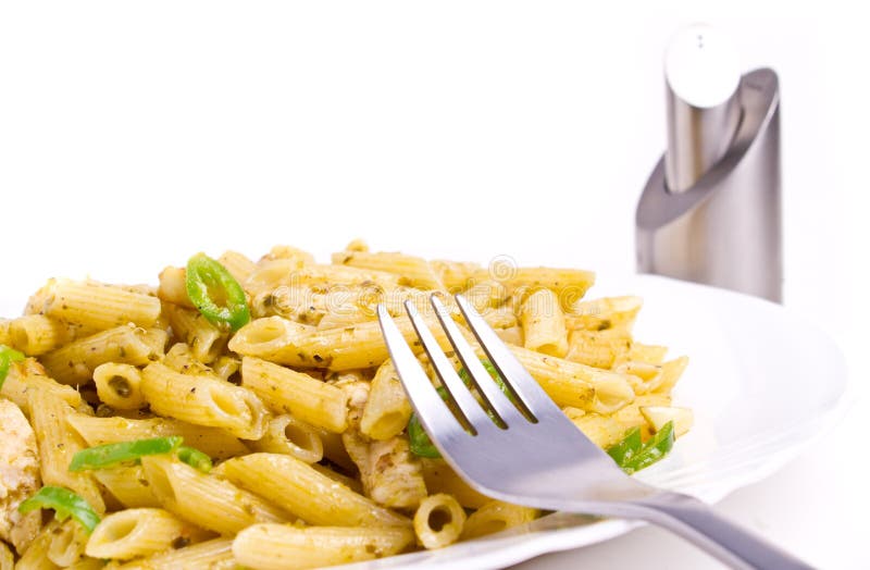 Penne al pesto stock image. Image of green, basil, fork - 16607581