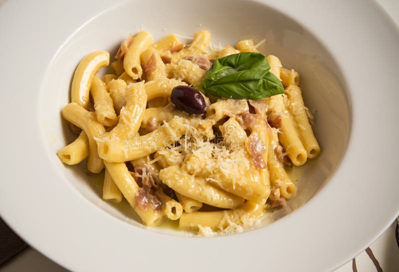Penne Carbonara stock image. Image of european, homemade 48271255