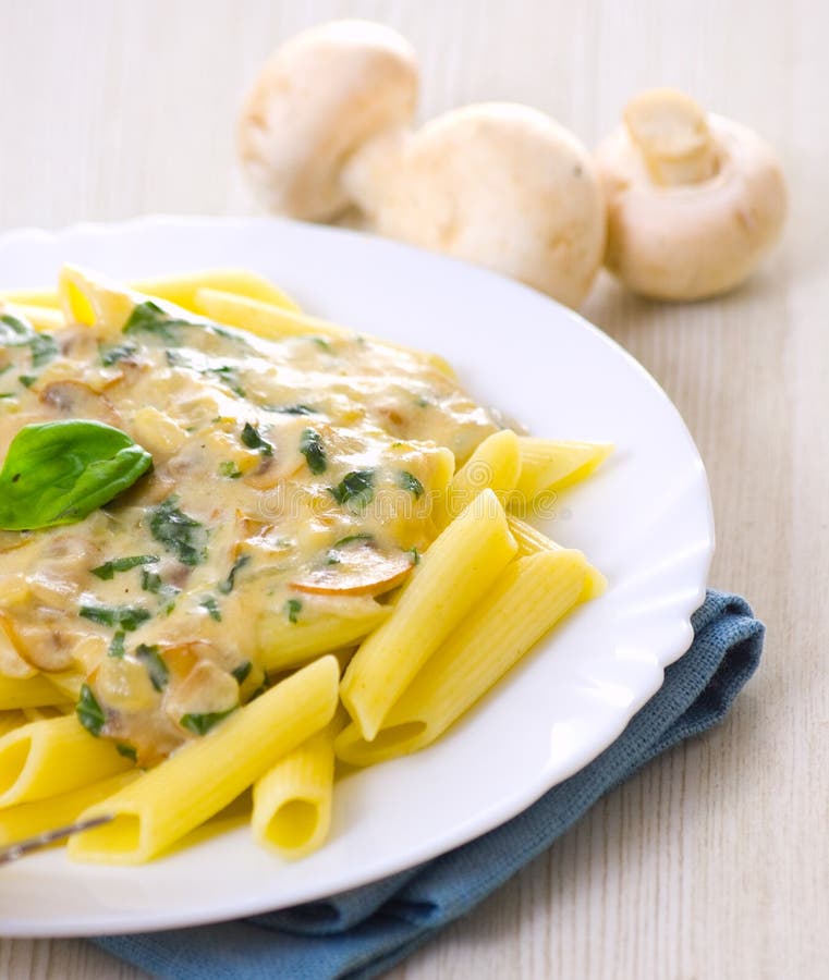 Penne Pasta with Chicken Breast and Pesto Sauce Stock Photo Image of
