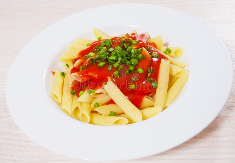 Spaghetti with Ketchup and Mayonnaise Stock Photo Image of delicious