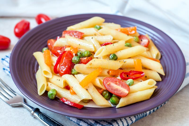 Penne Pasta With Vegetables On Stone Background Stock Photo Image of