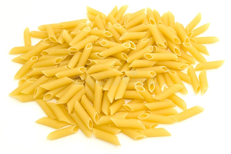 Penne pasta on white stock images