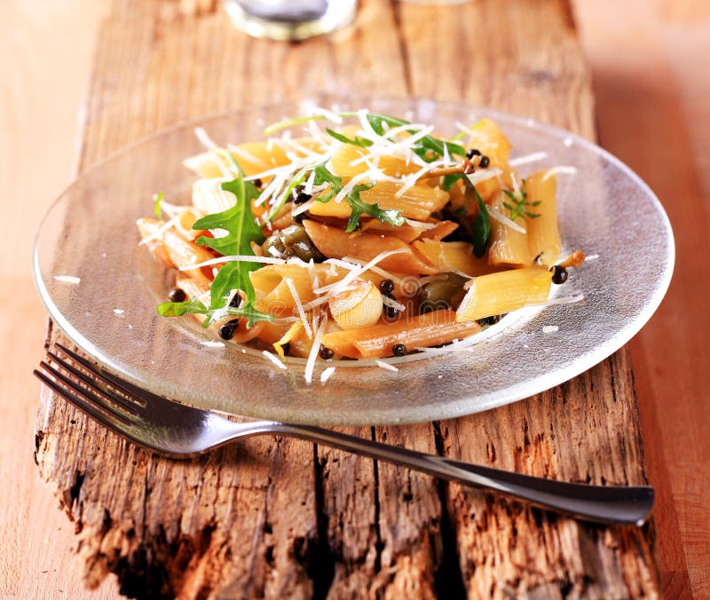 Penne with pickled peppercorns and capers