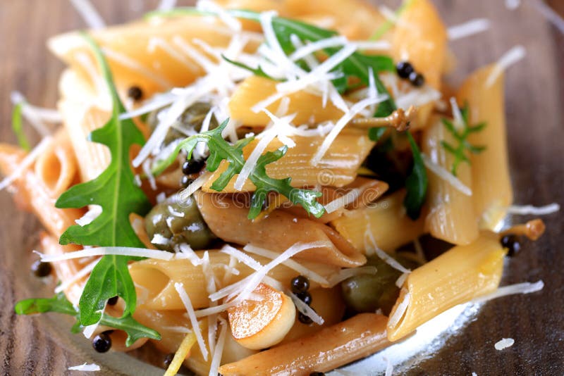 Penne with pickled peppercorns and capers