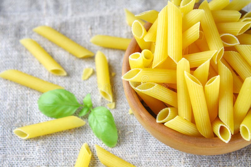 Penne Rigate. Macaroni in the Form of Feathers. Mostaccioli Pasta
