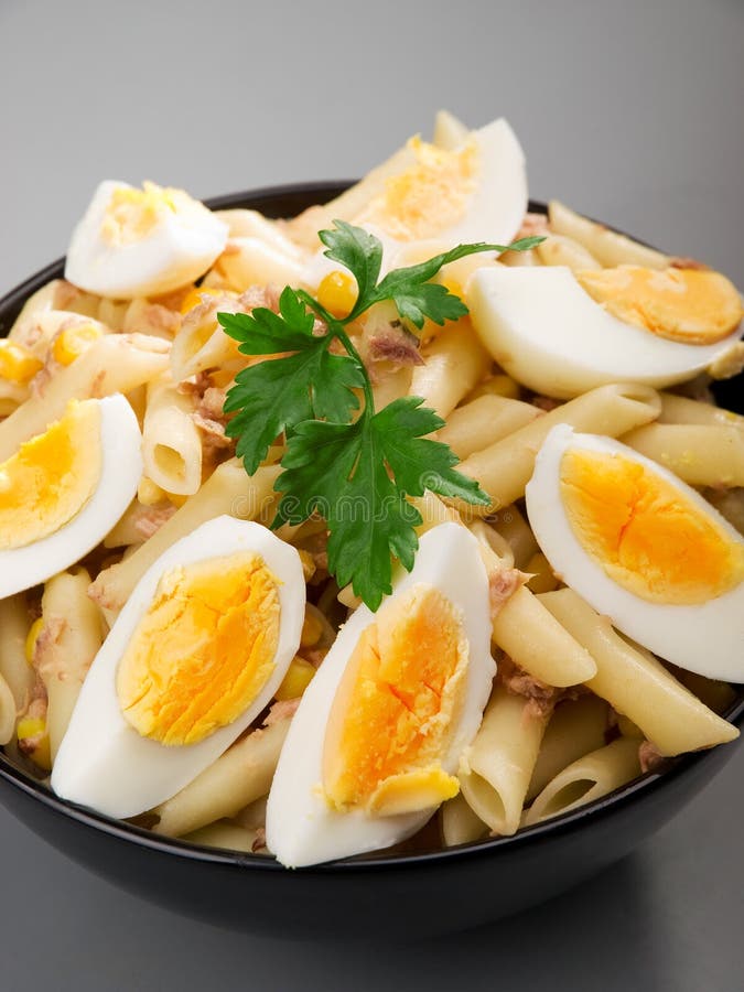Penne with tuna and eggs stock photo. Image of pasta 58482158
