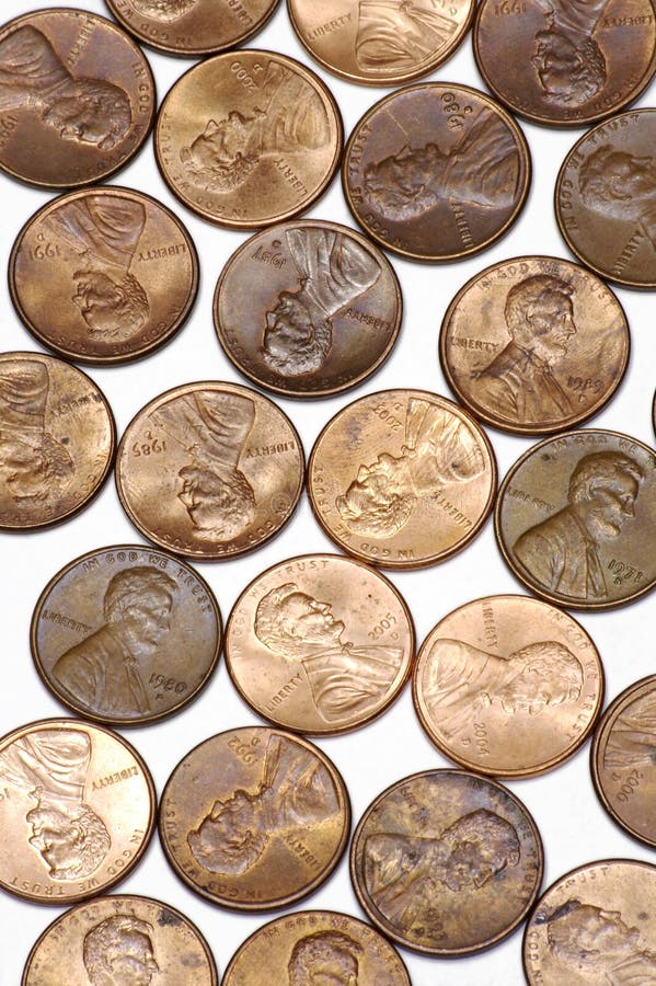 Pennies on White Background