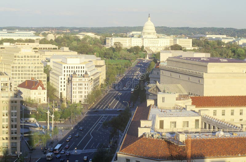 Washington DC, Aerial View Over Pennsylvania Avenue Stock Photo Image