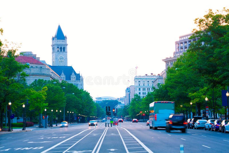 Pennsylvania Avenue sunset in Washington DC USA