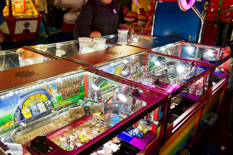 Penny pusher game in a games arcade