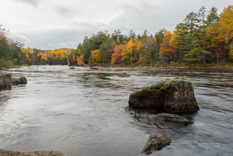 The Penobscot River Flows Around Large Boulders Stock Image Image of