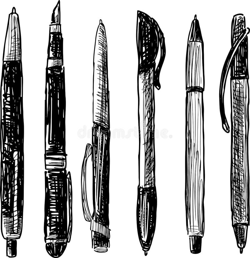 vector pen sketch hand, education vector. doodle white, stock Pens Image of