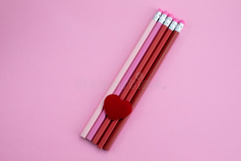 Pens with Heart on Pink Background Stock Photo Image of valentines