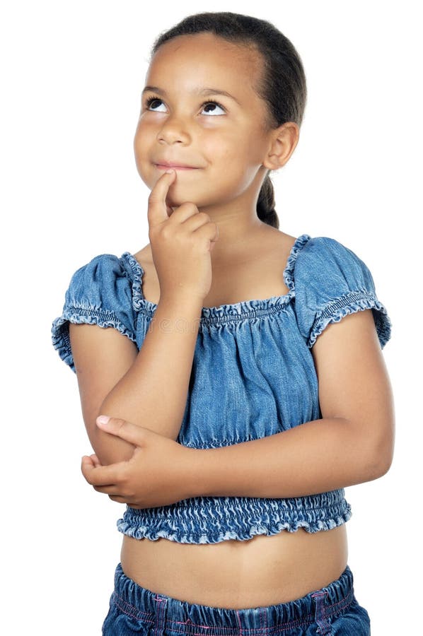 Menina adorável a pensar imagem de stock