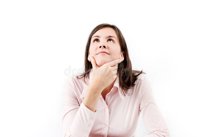 Jovem e bela empresária a pensar foto de stock royalty free