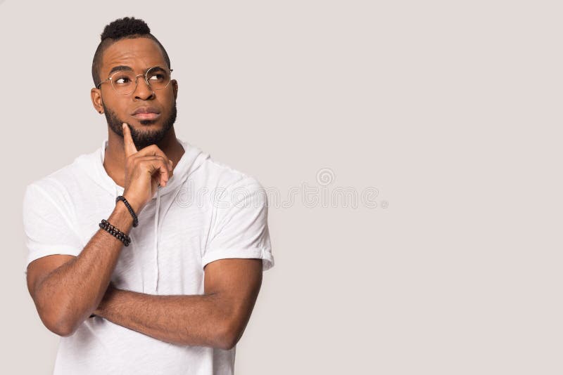 Pensive Biracial Man Look a Blank Copy Space Thinking Stock Image ...
