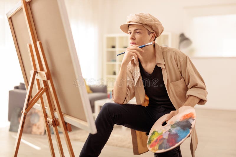 Teenage Painter Painting on a Canvas Stock Photo - Image of creative