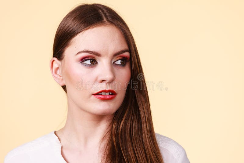 Pensive thinking attractive brunette woman royalty free stock images Pensive thinking attractive brunette woman royalty free stock images
