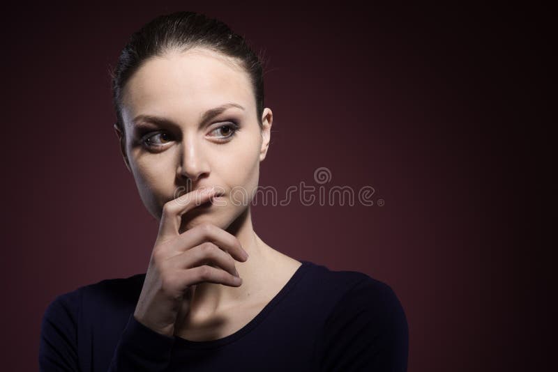 Pensive Woman Portrait Stock Photo Image Of Brunette