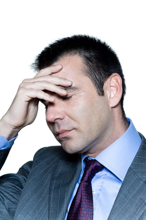 A pensive worried businessman eyes closed stock images