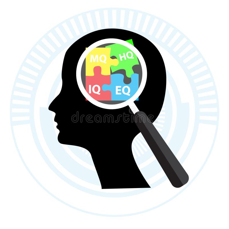 Pensée humaine noire avec le concept de agrandissement QI, EQ, MQ, hectogramme, mot illustration de vecteur Pensée humaine noire avec le concept de agrandissement QI, EQ, MQ, hectogramme, mot illustration de vecteur