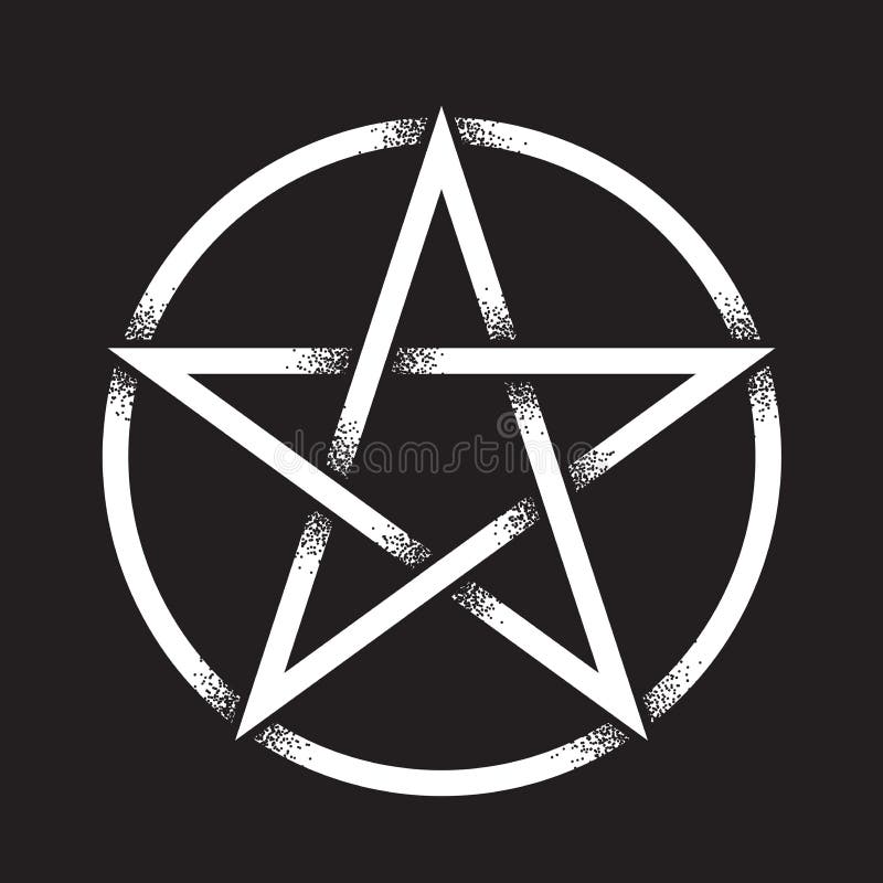 Pentagram or pentalpha or pentangle. Hand drawn dot work ancient pagan symbol of five-pointed star isolated vector illustration