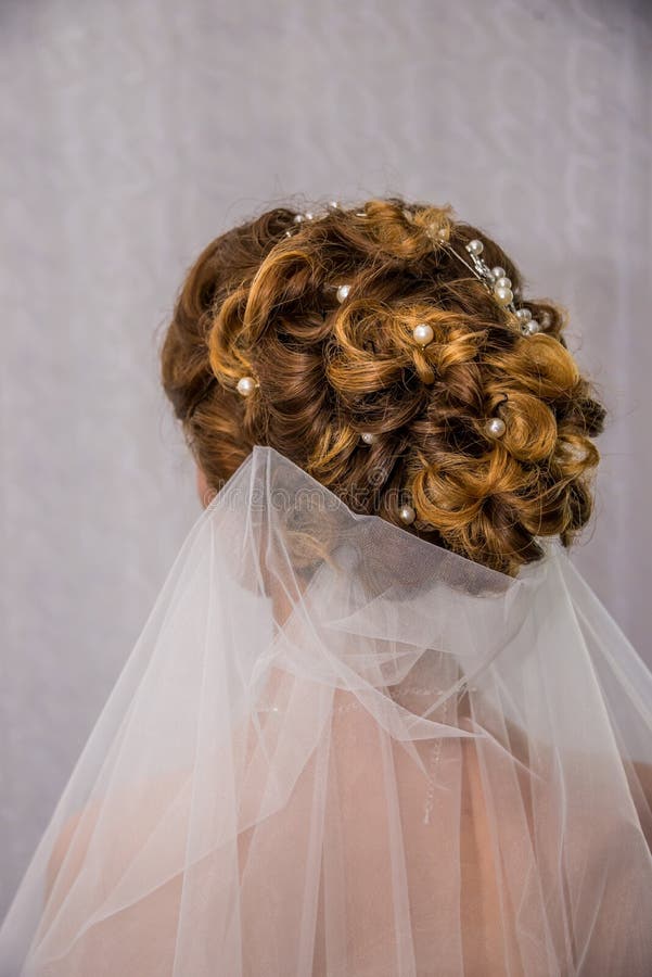 Penteado da noiva do penteado da dama de honra, dia do casamento, joia da menina foto de stock royalty free Penteado da noiva do penteado da dama de honra, dia do casamento, joia da menina foto de stock royalty free