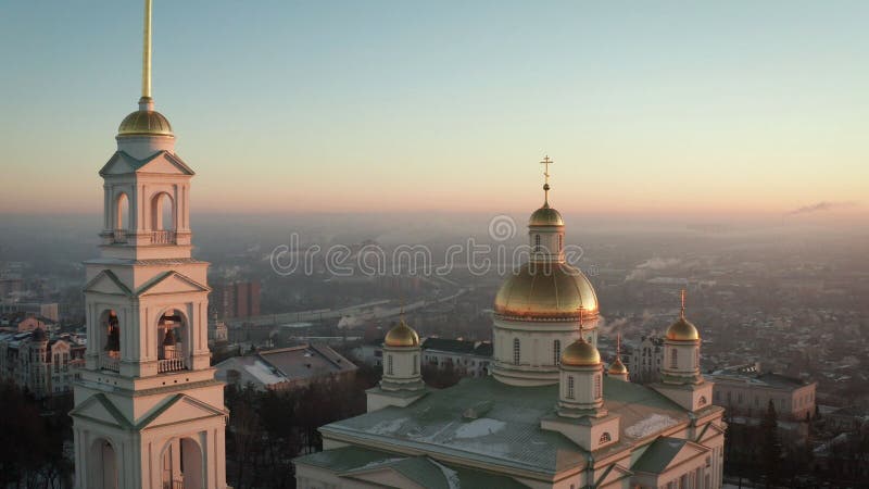 Winter landscape, Penza city. Church in Russia. Penza city in Russia, winter landscape from a height. Dawn in Penza